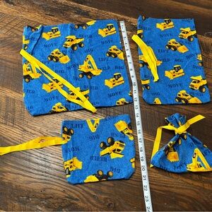 4 Bulldozer Theme Hand Made Cotton Tie Gift Bags